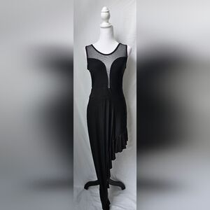 Black Mesh Cutout Asymmetrical Midi Dress – Size Small